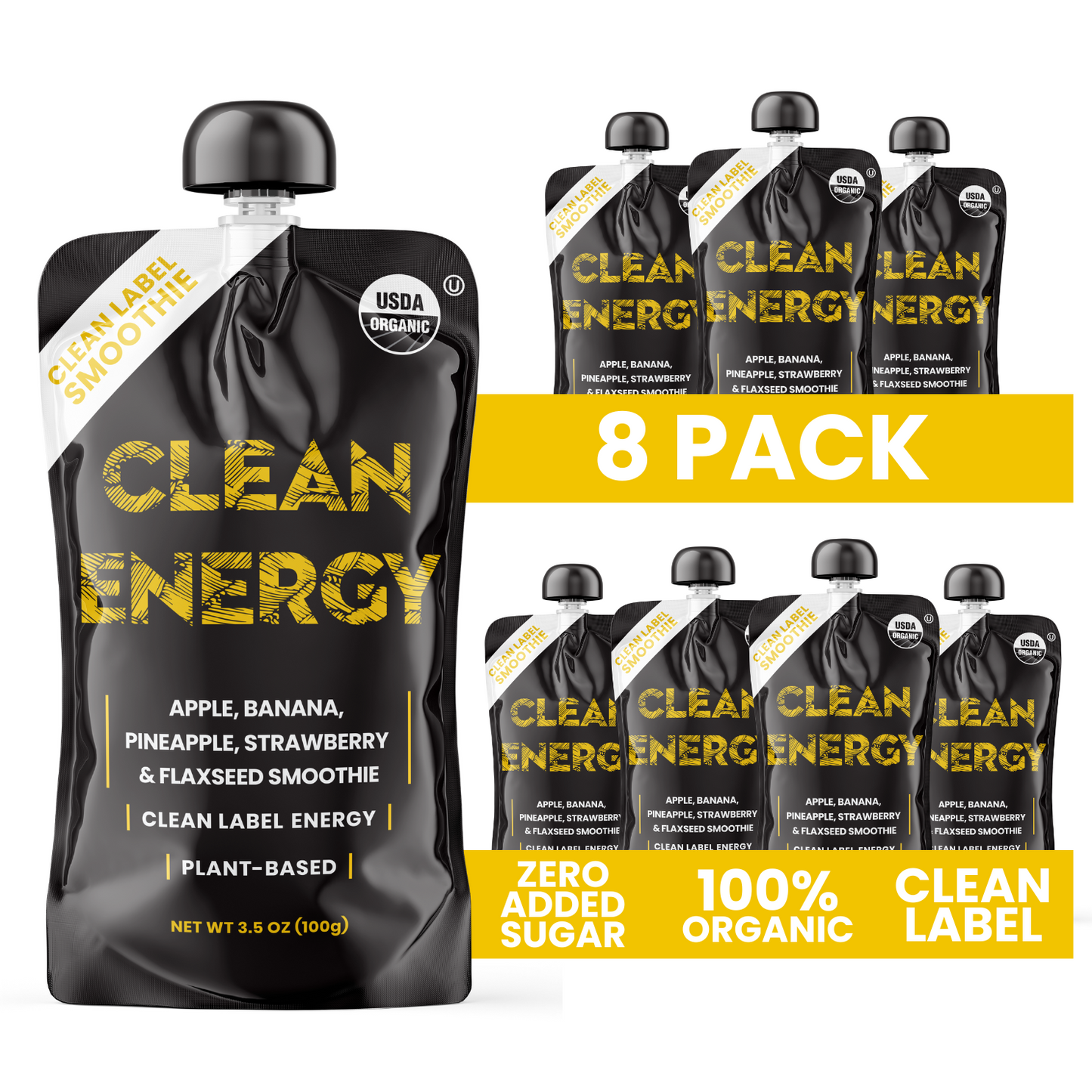 Clean Energy 8 pack - Apple, Banana, Pineapple, Strawberry, Flaxseed Smoothie