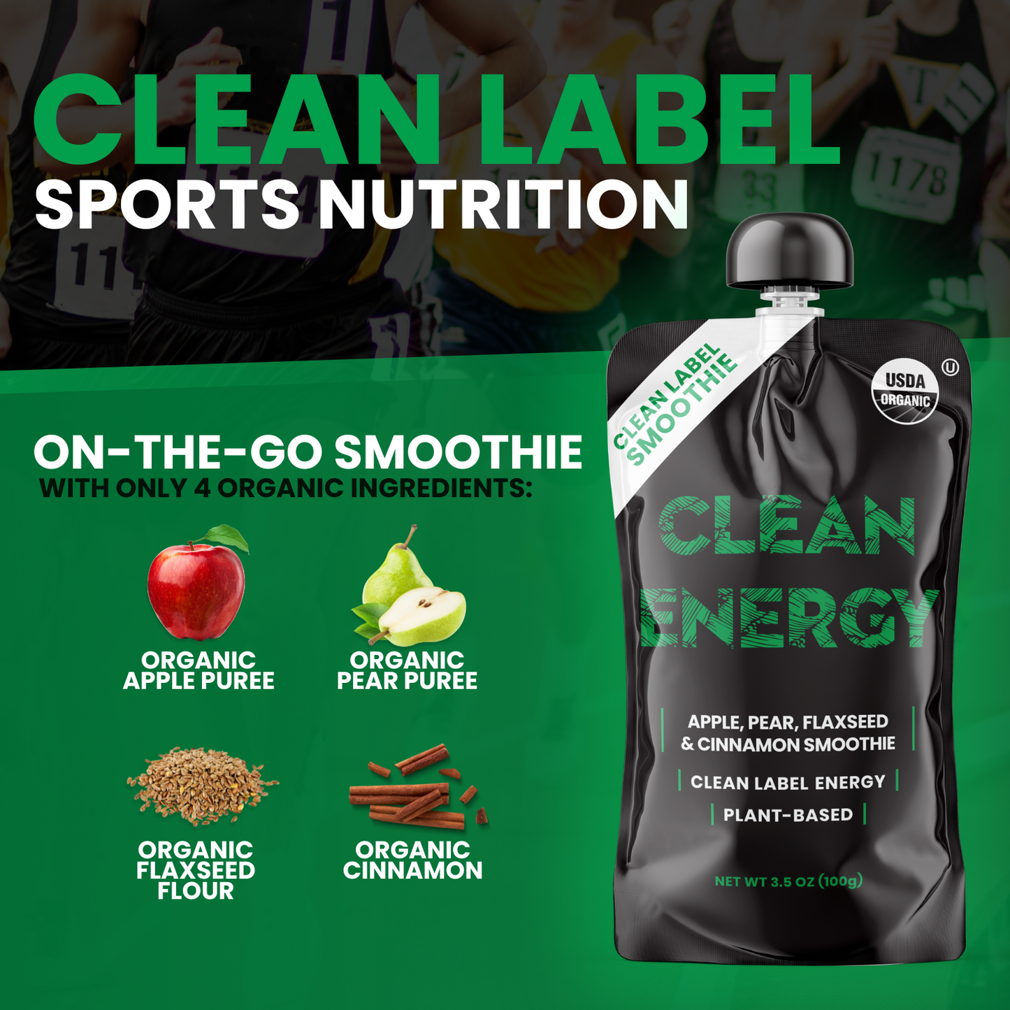Clean Energy 8 pack - Apple, Pear, Flaxseed, Cinnamon Smoothie